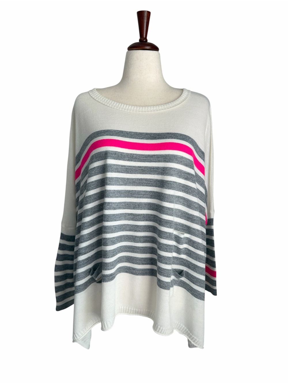Mer Sea Catalina Traveler Crewneck Sweater OS White Gray Pink Striped Oversized